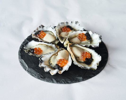 Sydney Rock Oysters topped with Ikura and Black Caviar / Each